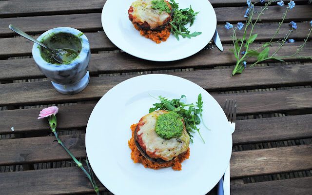 Champiñones a la barbacoa pure de boniato